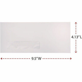 Open-Side Business Envelope, 1 Window, #10, Commercial Flap, Gummed Closure, 4.13 x 9.5, White, 500/Box