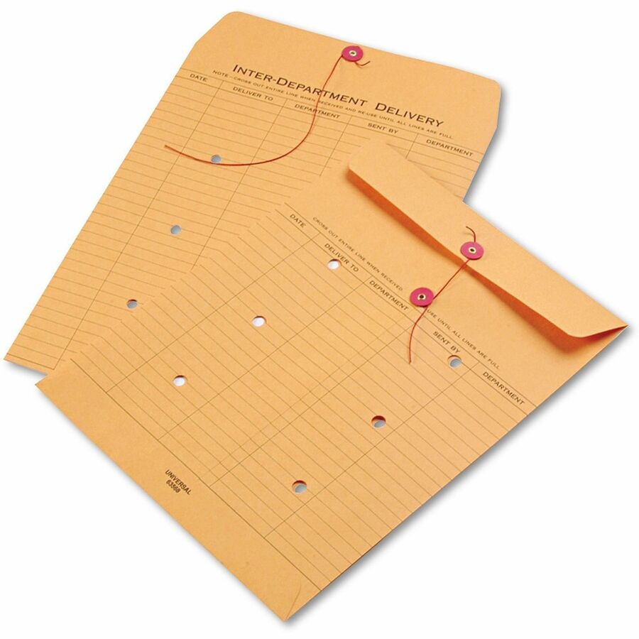 Light Brown Kraft String/Button Interoffice Envelope, #97, Two-Sided Five-Column Format, 10 x 13, Light Brown Kraft, 100/Box
