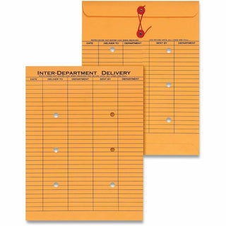 Light Brown Kraft String/Button Interoffice Envelope, #97, Two-Sided Five-Column Format, 10 x 13, Light Brown Kraft, 100/Box