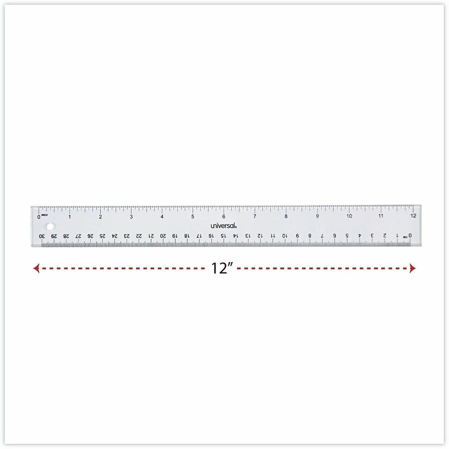 Clear Plastic Ruler, Standard/Metric, 12" Long, Clear