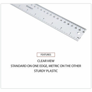 Clear Plastic Ruler, Standard/Metric, 12" Long, Clear