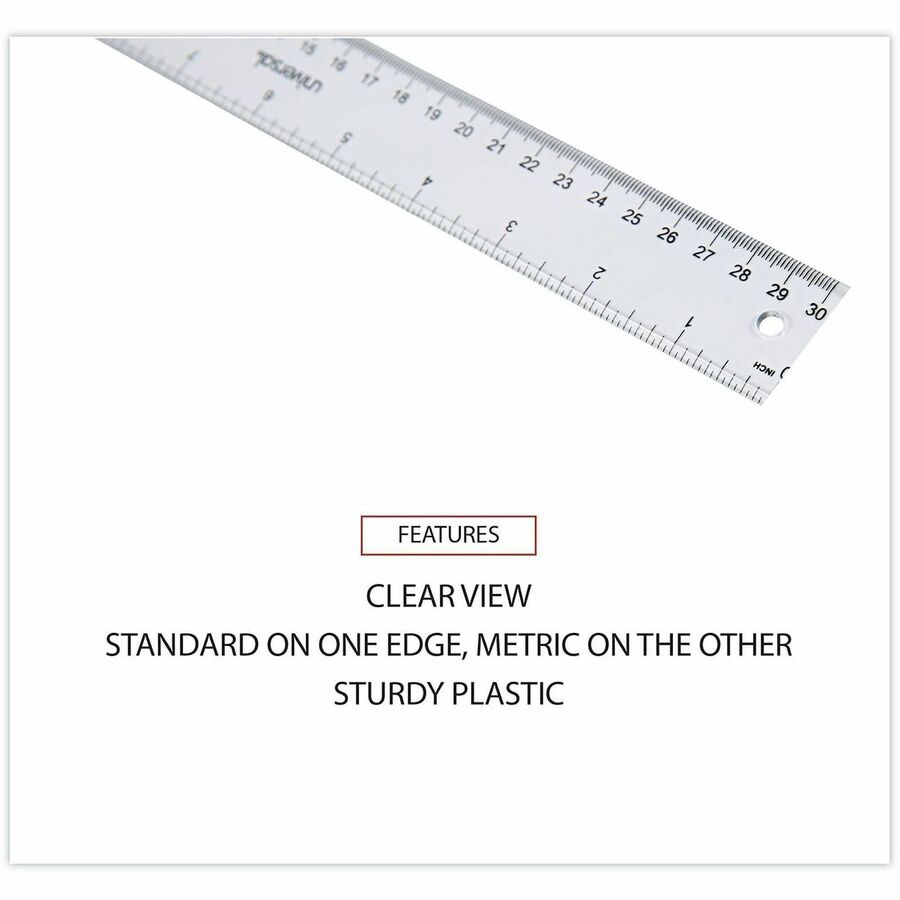 Clear Plastic Ruler, Standard/Metric, 12" Long, Clear