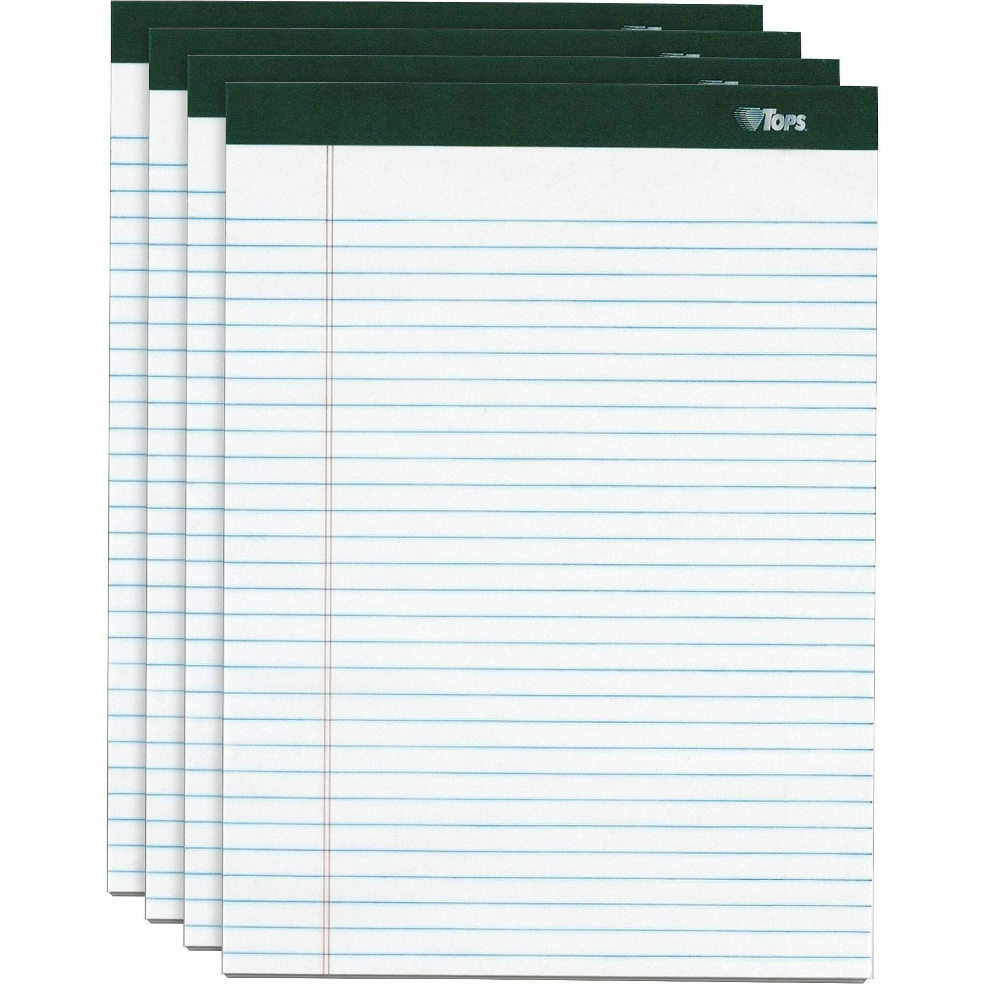 Double Docket Ruled Pads, Narrow Rule, 100 White 8.5 x 11.75 Sheets, 4/Pack