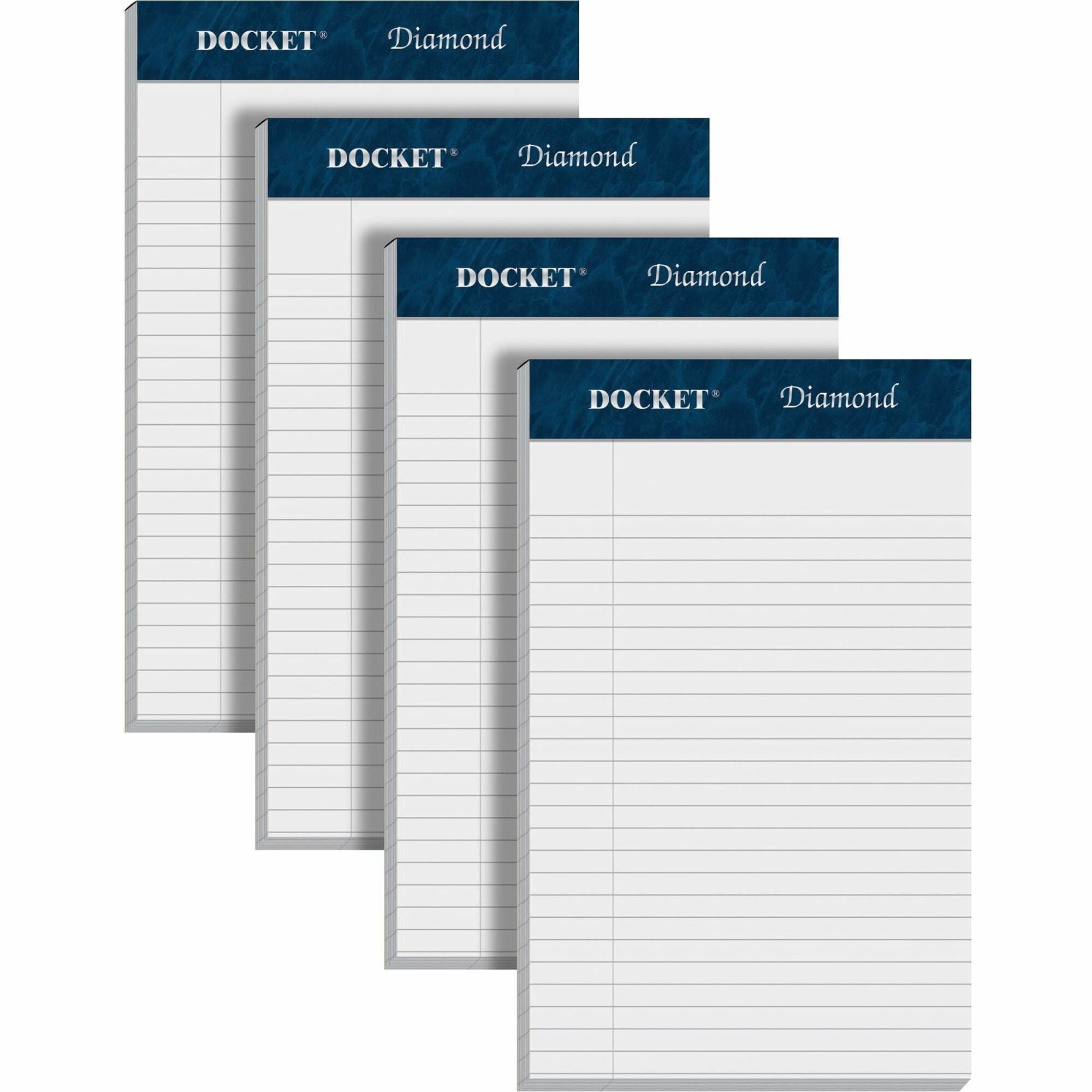 TOPS Docket Diamond Writing Tablet - Jr.Legal - 50 Sheets - Double Stitched - 24 lb Basis Weight - Jr.Legal - 5" x 8" - 8" x 5" - White Paper - Perforated, Rigid, Acid-free - 4 / Box - 1