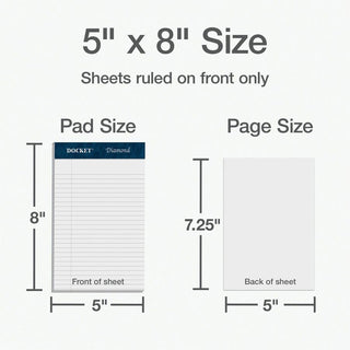 TOPS Docket Diamond Writing Tablet - Jr.Legal - 50 Sheets - Double Stitched - 24 lb Basis Weight - Jr.Legal - 5" x 8" - 8" x 5" - White Paper - Perforated, Rigid, Acid-free - 4 / Box - 5