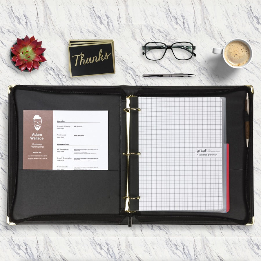 Classic Collection Zipper Ring Binder, 3 Rings, 1.5" Capacity, 11 x 8.5, Black