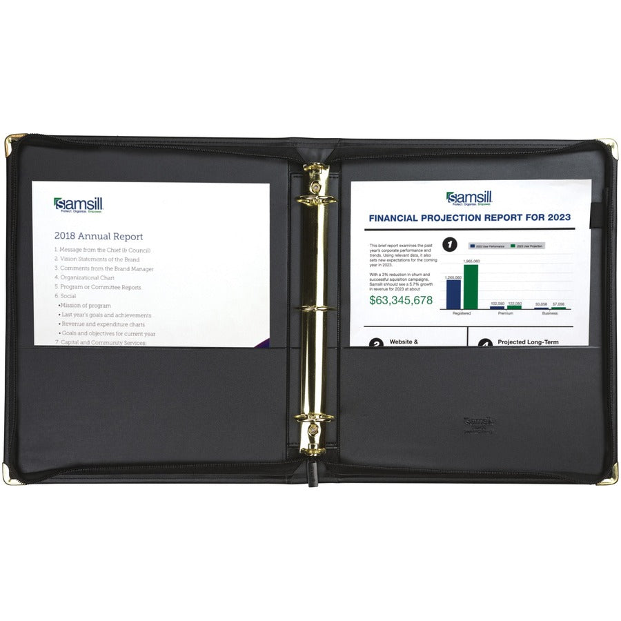 Classic Collection Zipper Ring Binder, 3 Rings, 1.5" Capacity, 11 x 8.5, Black