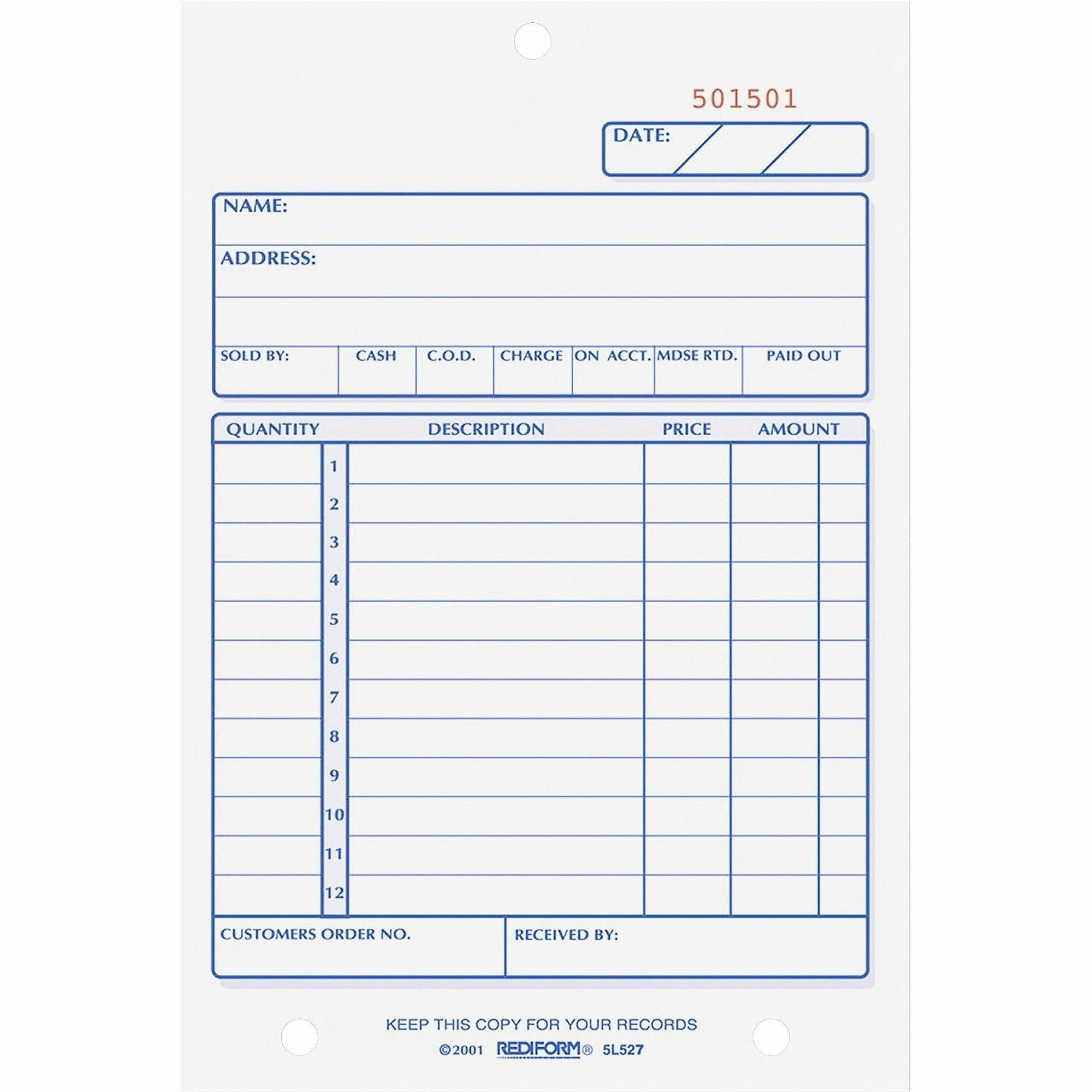 Sales Book, 12 Lines, Two-Part Carbonless, 4.25 x 6.38, 50 Forms Total