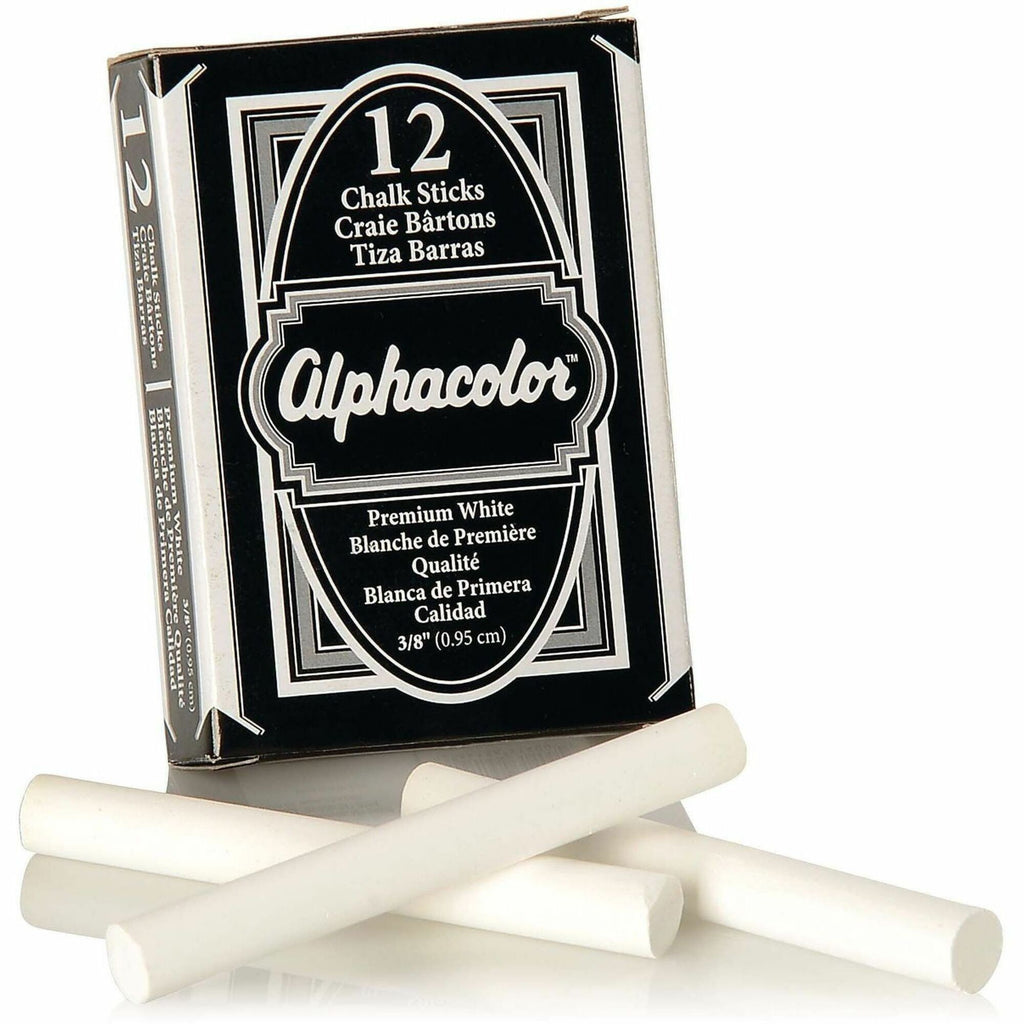 Quartet Alphacolor Premium Chalk Sticks - 0.4" Diameter - White - 12 / Box - Non-toxic