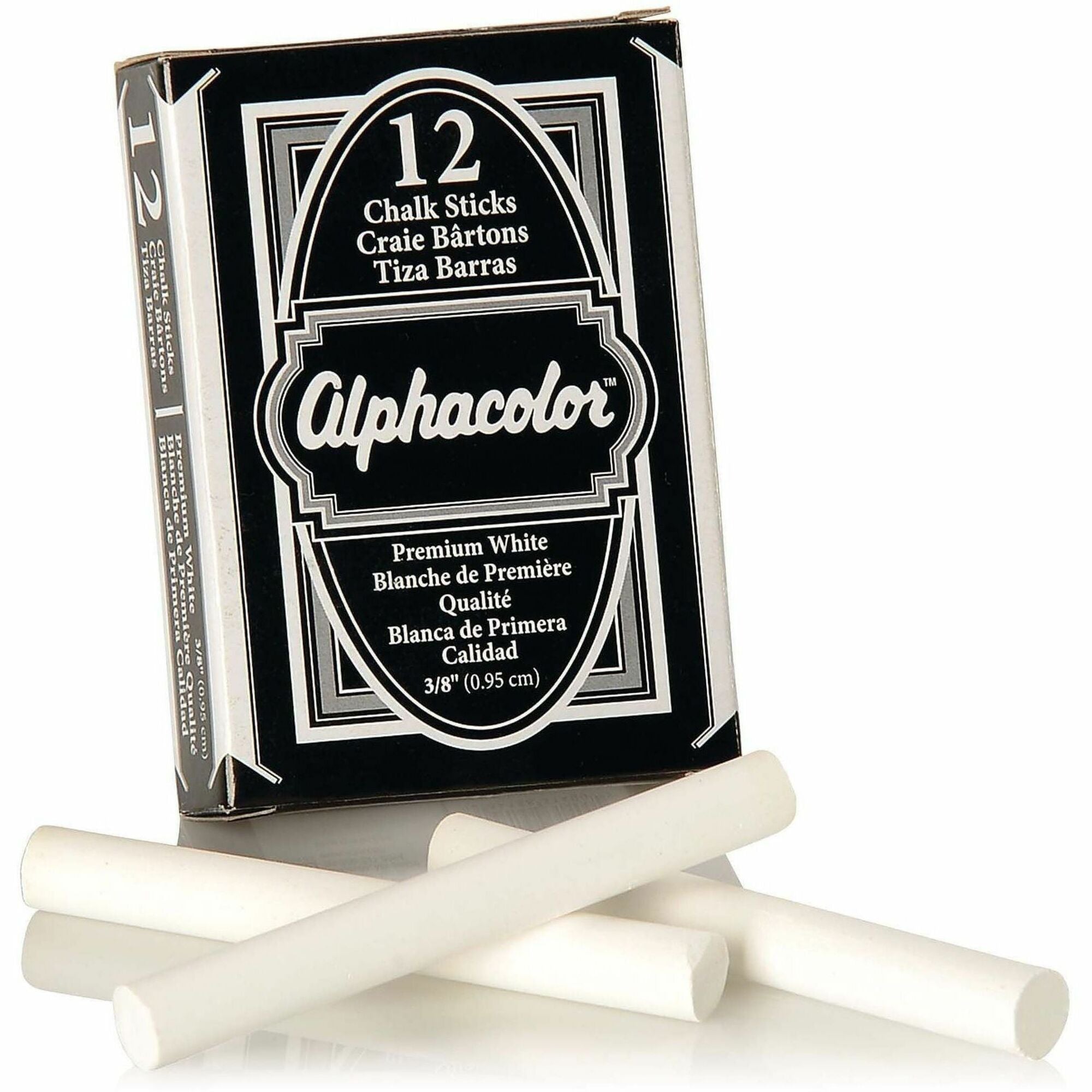 Quartet Alphacolor Premium Chalk Sticks - 0.4" Diameter - White - 12 / Box - Non-toxic