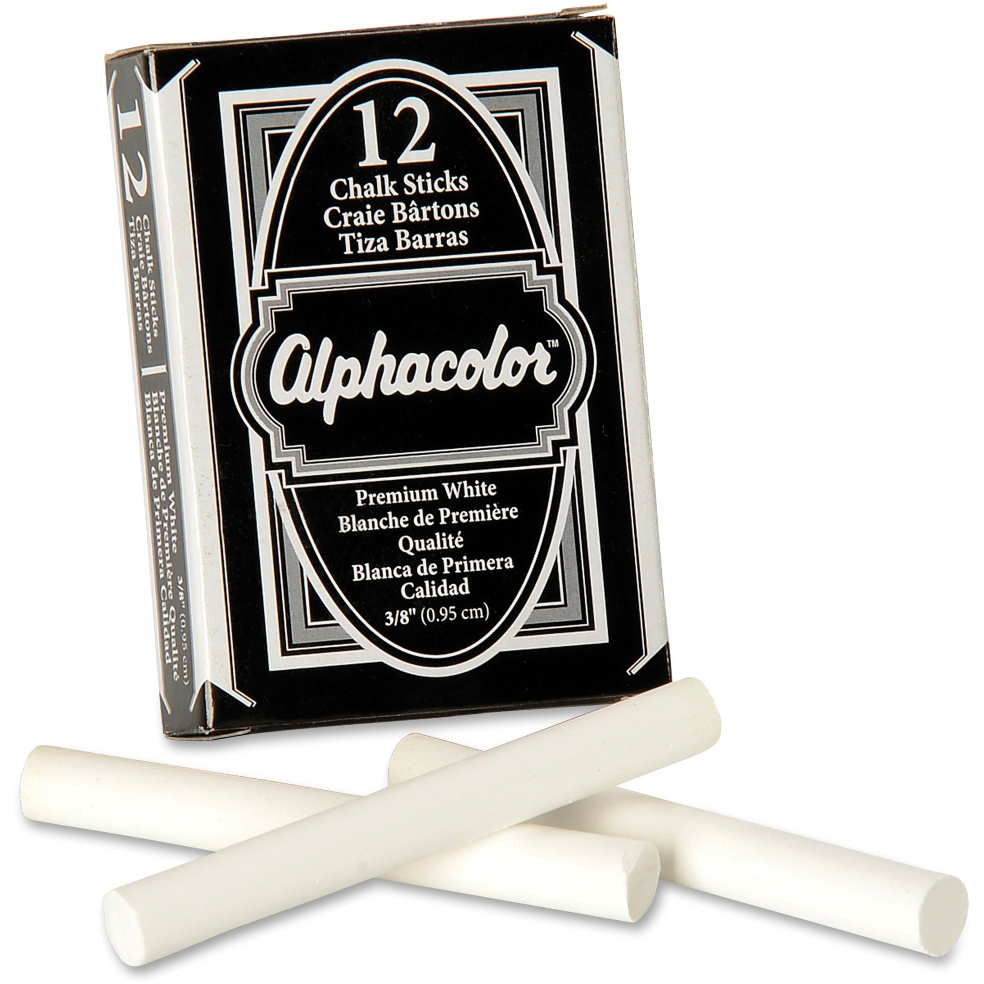 Quartet Alphacolor Premium Chalk Sticks - 0.4" Diameter - White - 12 / Box - Non-toxic - 