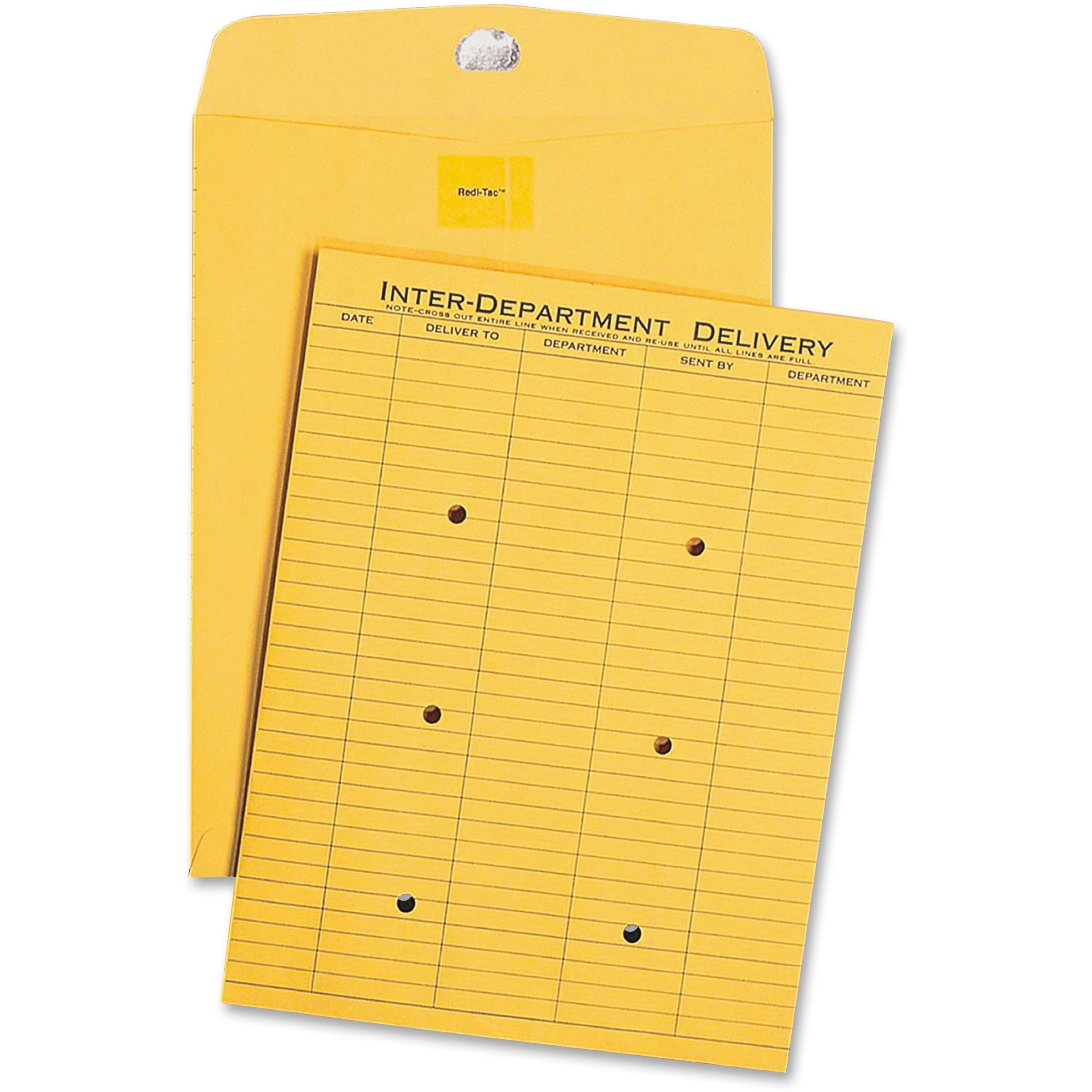Brown Kraft Resealable Redi-Tac Interoffice Envelope, #97, One-Sided Five-Column Format, 10 x 13, Brown Kraft, 100/Box