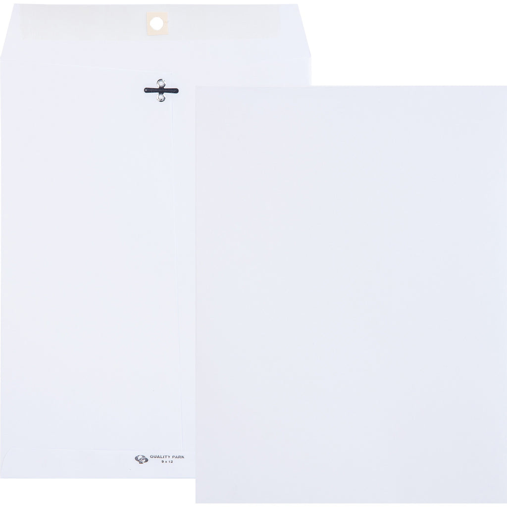 Clasp Envelope, 28 lb Bond Weight Paper, #90, Square Flap, Clasp/Gummed Closure, 9 x 12, White, 100/Box