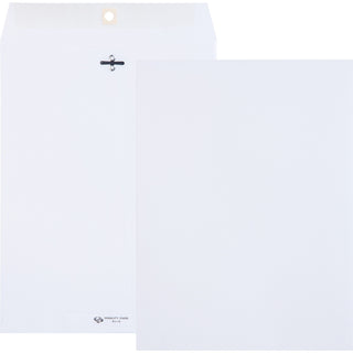Clasp Envelope, 28 lb Bond Weight Paper, #90, Square Flap, Clasp/Gummed Closure, 9 x 12, White, 100/Box