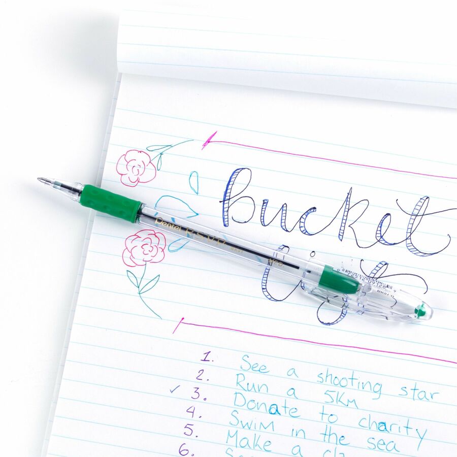 Pentel R.S.V.P. Ballpoint Stick Pens - Medium Pen Point - 1 mm Pen Point Size - Refillable - Green - Clear Barrel - 1 Dozen