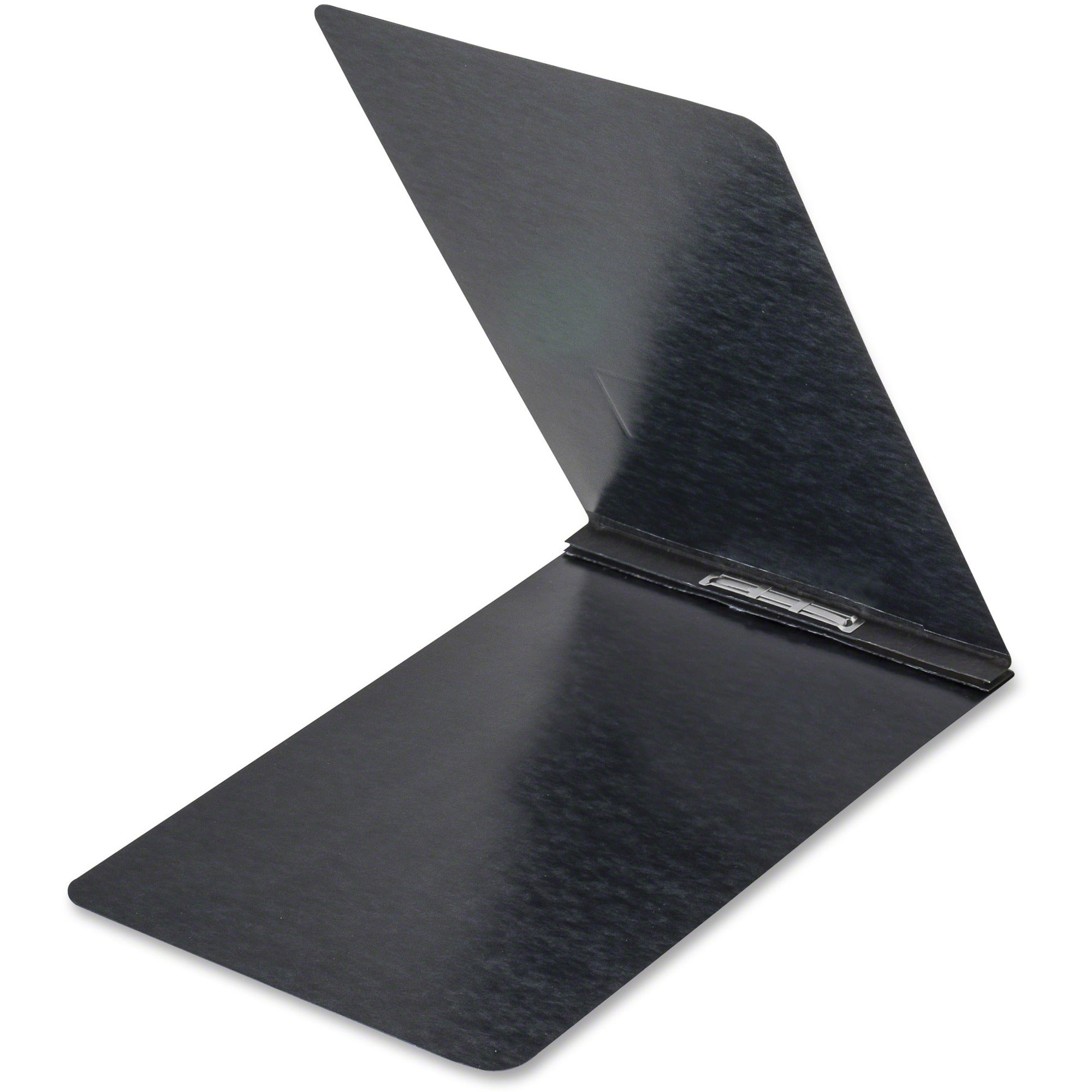 Pressboard Report Cover with Reinforced Top Hinge, Two-Prong Metal Fastener, 2" Capacity, 8.5 x 14, Black/Black