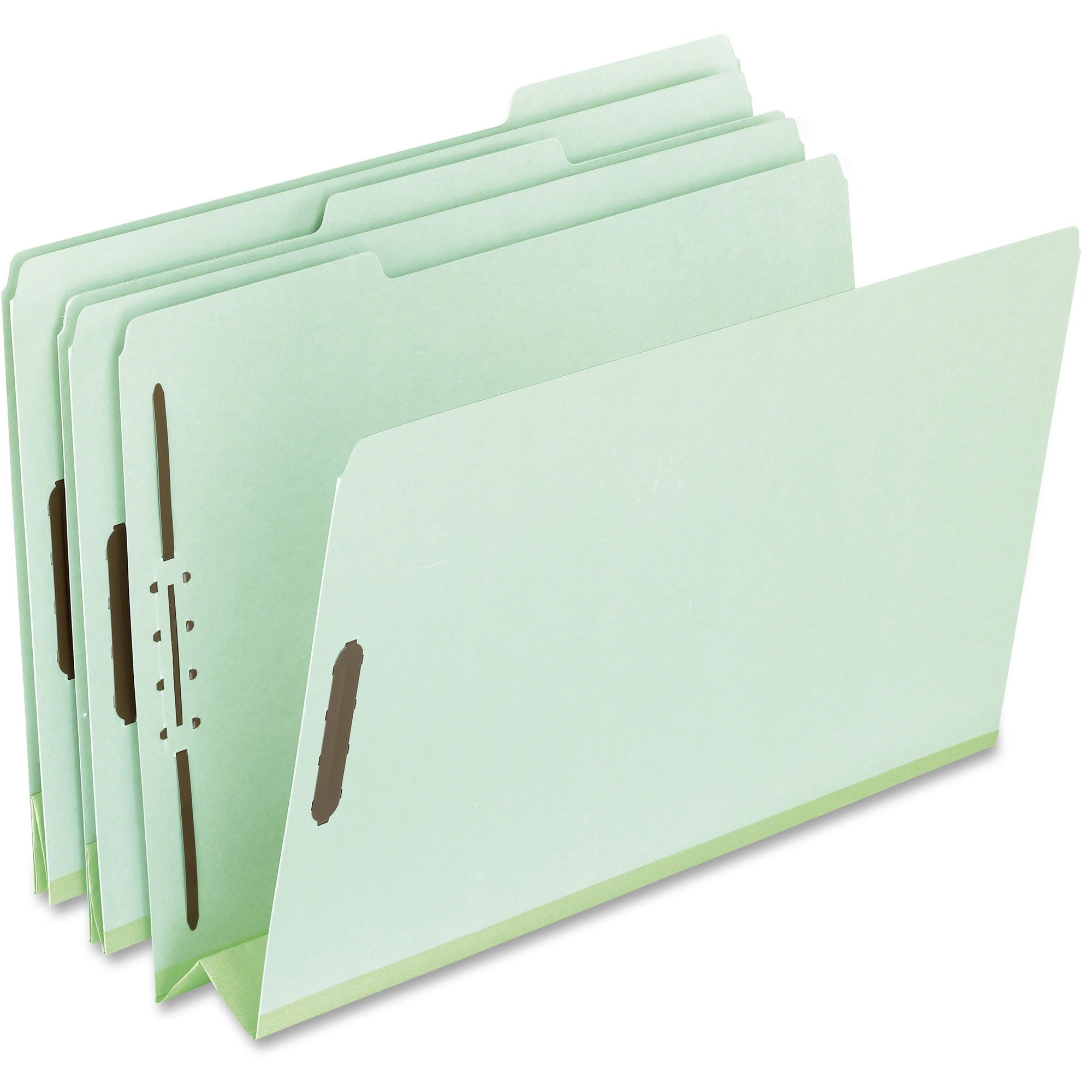 Heavy-Duty Pressboard Folders with Embossed Fasteners, 1/3-Cut Tabs, 3" Expansion, 2 Fasteners, Letter Size, Green, 25/Box