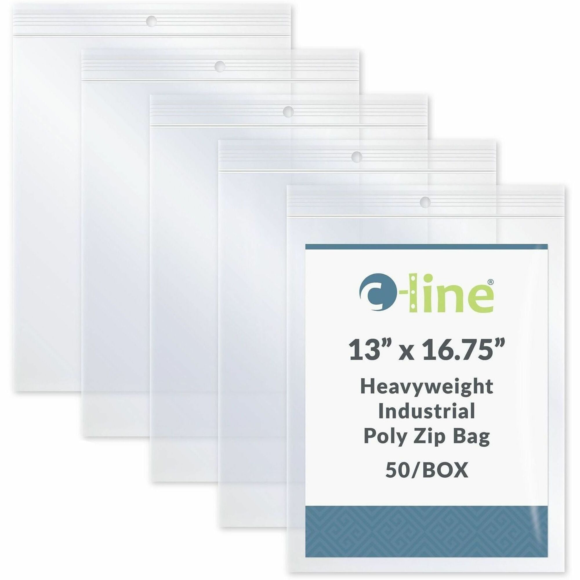 C-Line Heavyweight Industrial Poly Zip Bags - Oversized For Green Bar Computer Paper, 13 x 16-3/4 x 2, 50/BX, 47014