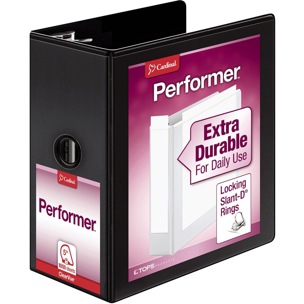 Performer ClearVue Slant-D Ring Binder, 3 Rings, 5" Capacity, 11 x 8.5, Black