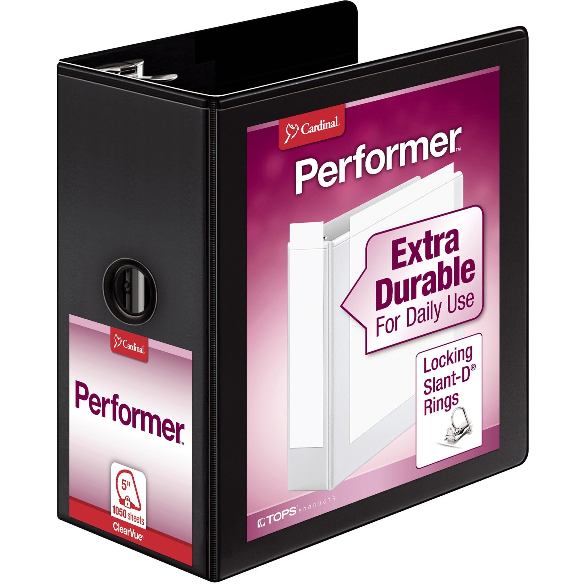 Performer ClearVue Slant-D Ring Binder, 3 Rings, 5" Capacity, 11 x 8.5, Black