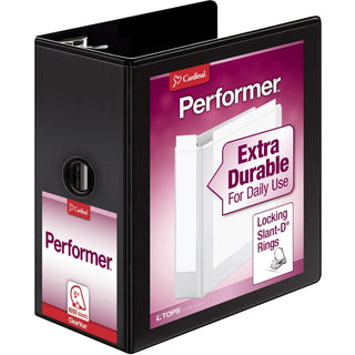 Performer ClearVue Slant-D Ring Binder, 3 Rings, 5" Capacity, 11 x 8.5, Black