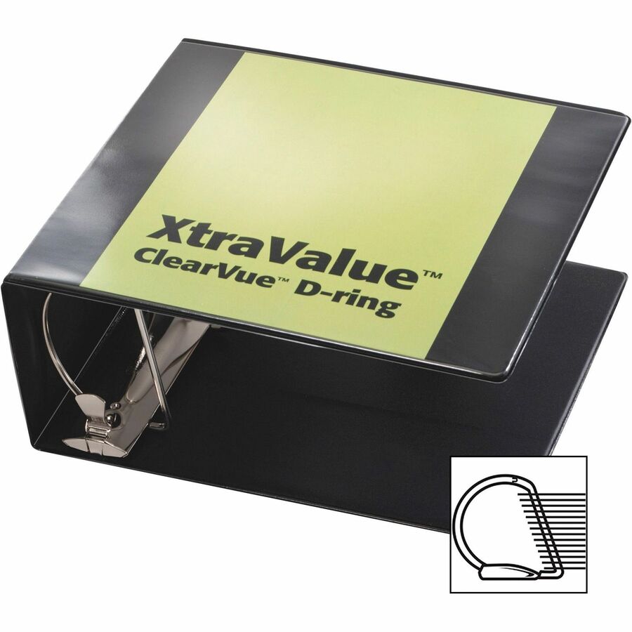 Performer ClearVue Slant-D Ring Binder, 3 Rings, 5" Capacity, 11 x 8.5, Black