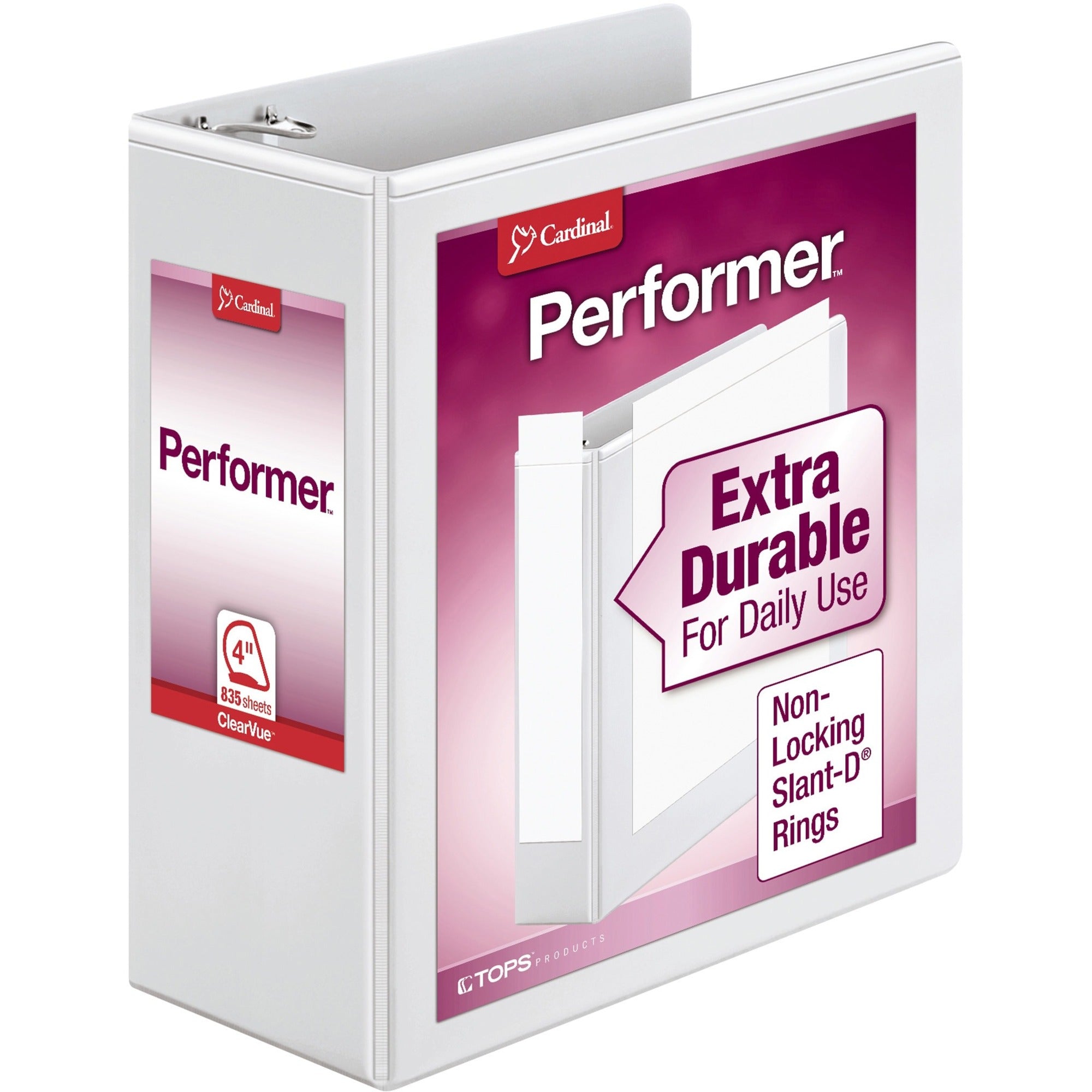 Performer ClearVue Slant-D Ring Binder, 3 Rings, 4" Capacity, 11 x 8.5, White