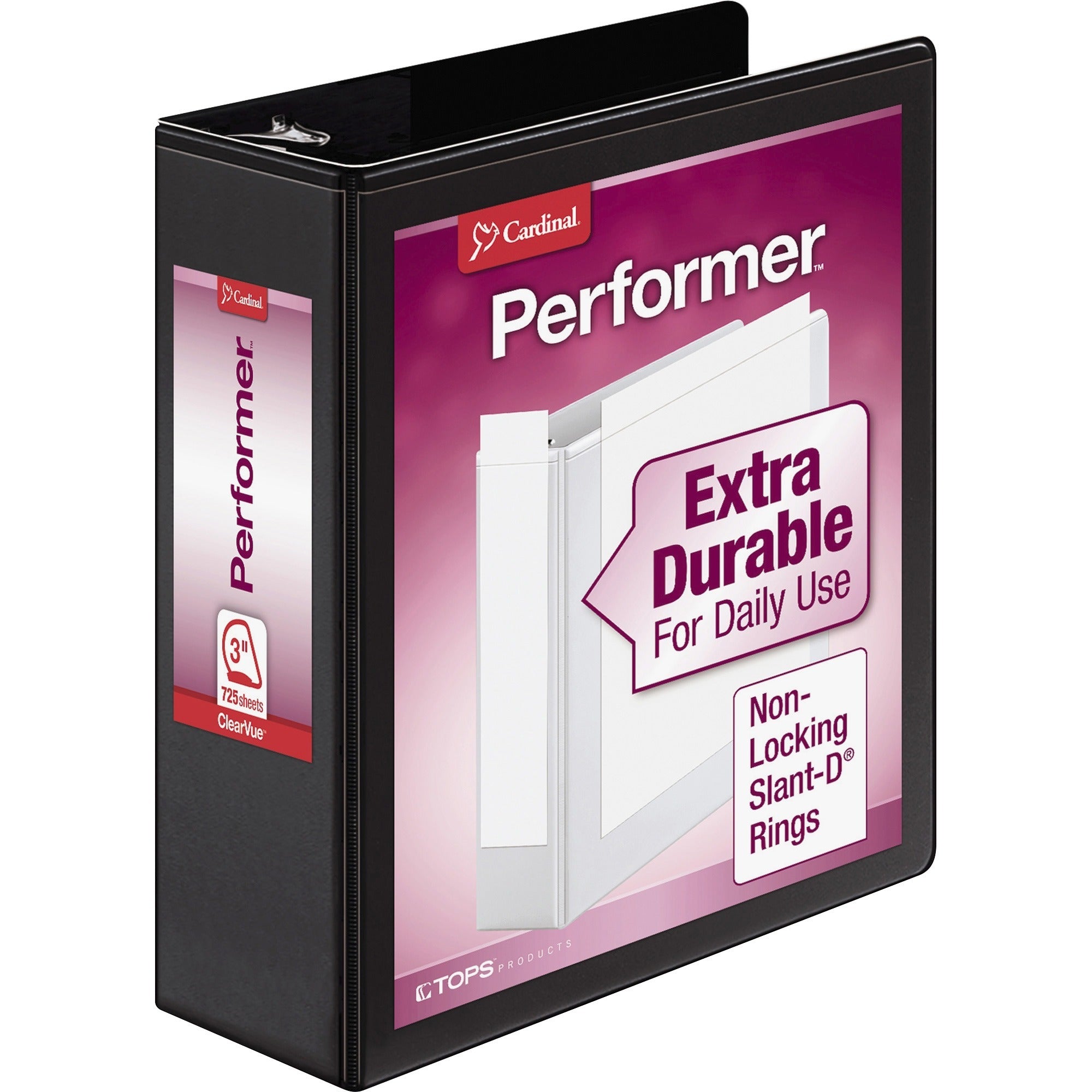 Performer ClearVue Slant-D Ring Binder, 3 Rings, 3" Capacity, 11 x 8.5, Black