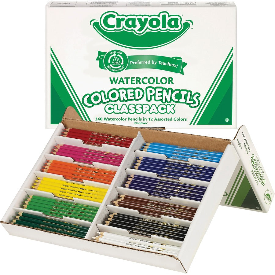 Crayola Classpack Watercolor Pencil Set - Assorted Lead - Wood Barrel - Pre-sharpened, Non-toxic - 240 / Box