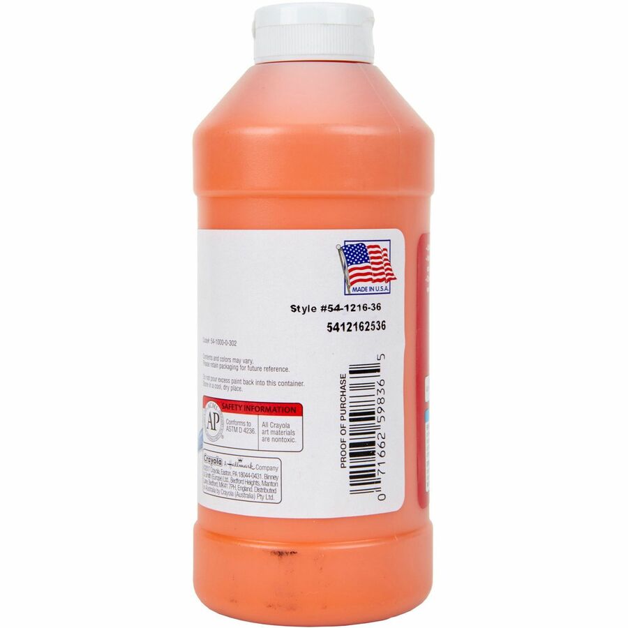 Premier Tempera Paint, Orange, 16 oz Bottle