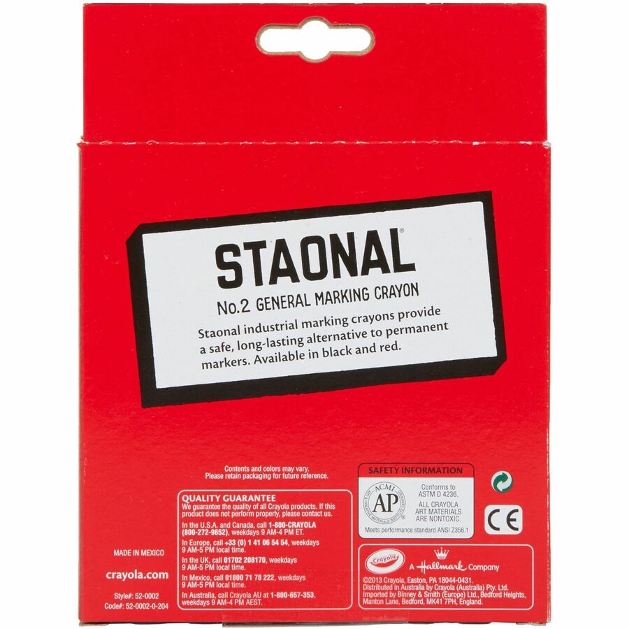 Crayola Staonal Marking Crayon - 5" Length - 0.5" Diameter - Red - 8 / Box
