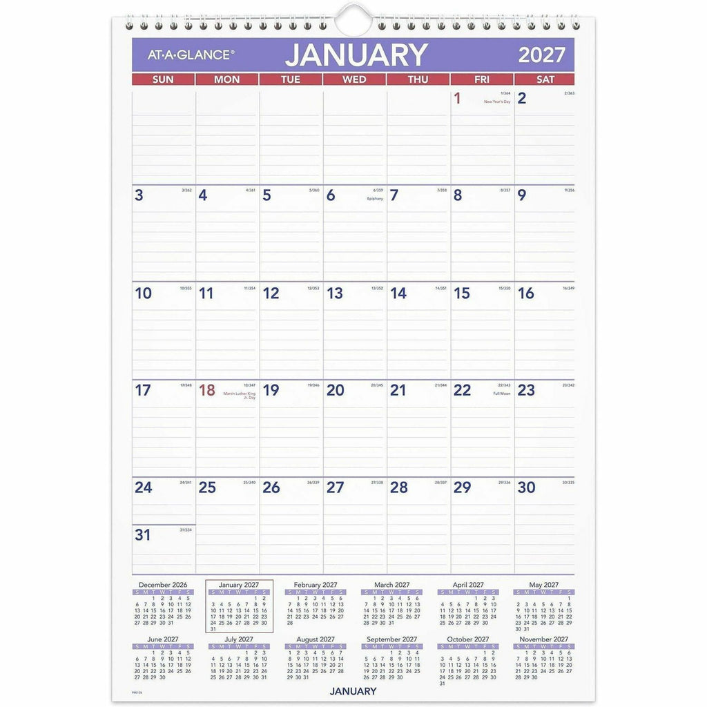 Monthly Wall Calendar with Ruled Daily Blocks, 12 x 17, White Sheets, 12-Month (Jan to Dec): 2024