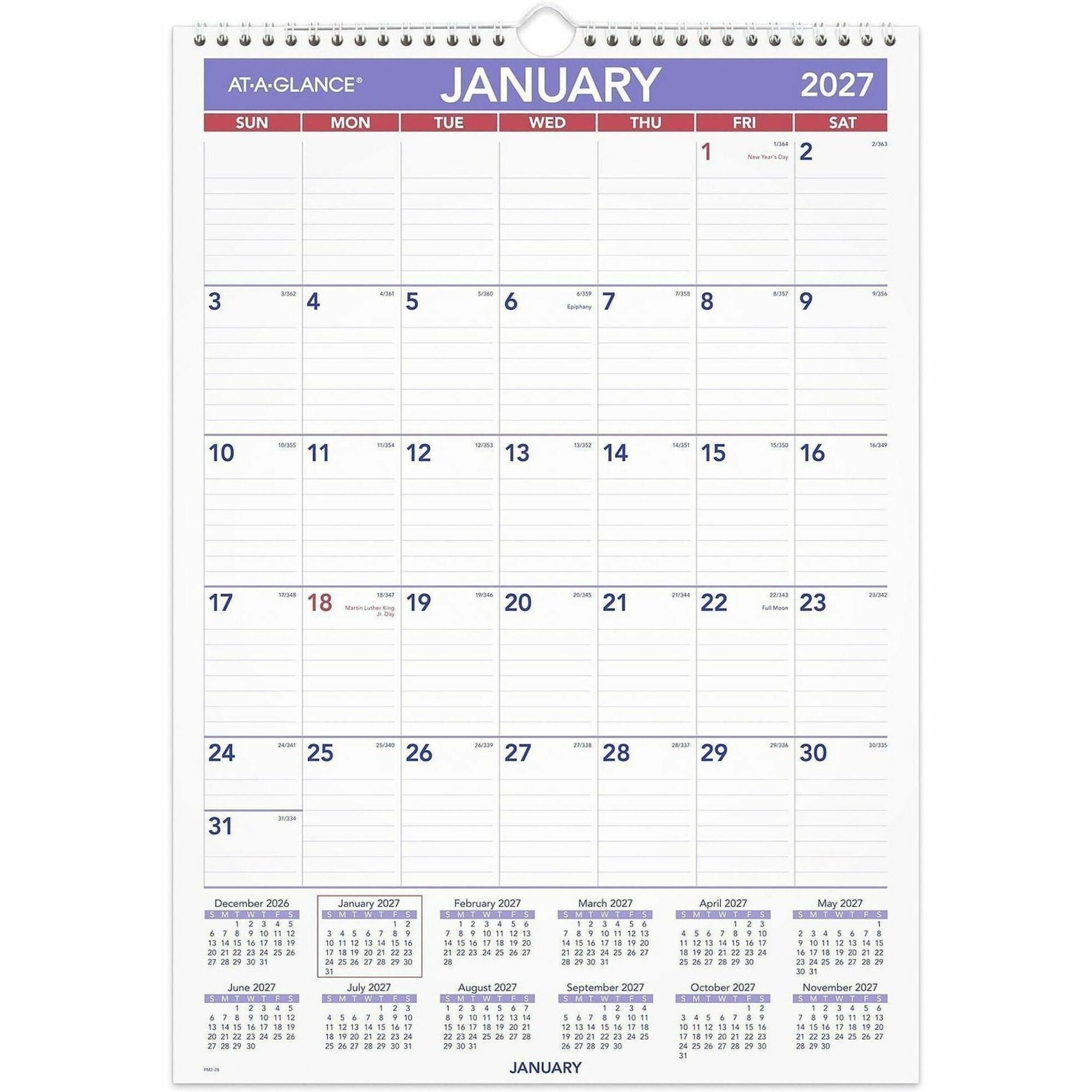 Monthly Wall Calendar with Ruled Daily Blocks, 12 x 17, White Sheets, 12-Month (Jan to Dec): 2024