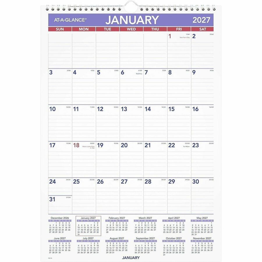 Monthly Wall Calendar with Ruled Daily Blocks, 12 x 17, White Sheets, 12-Month (Jan to Dec): 2024