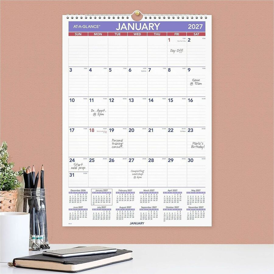 Monthly Wall Calendar with Ruled Daily Blocks, 12 x 17, White Sheets, 12-Month (Jan to Dec): 2024