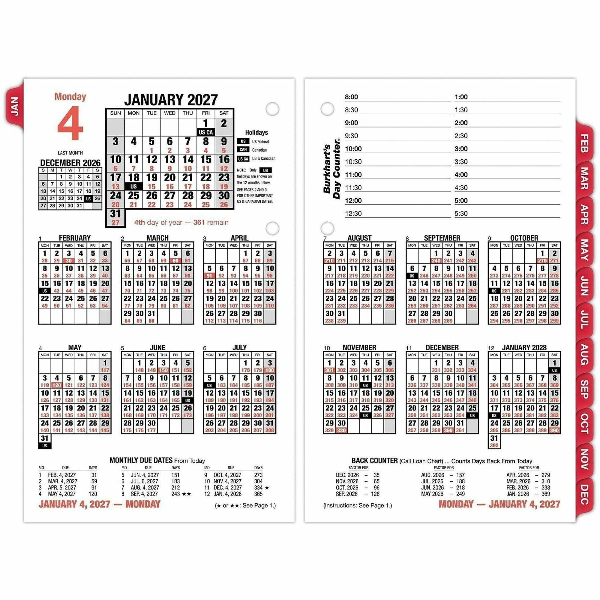 Burkhart's Day Counter Desk Calendar Refill, 4 1/2 x 7 3/8, White, 2016, Sold as 1 Each