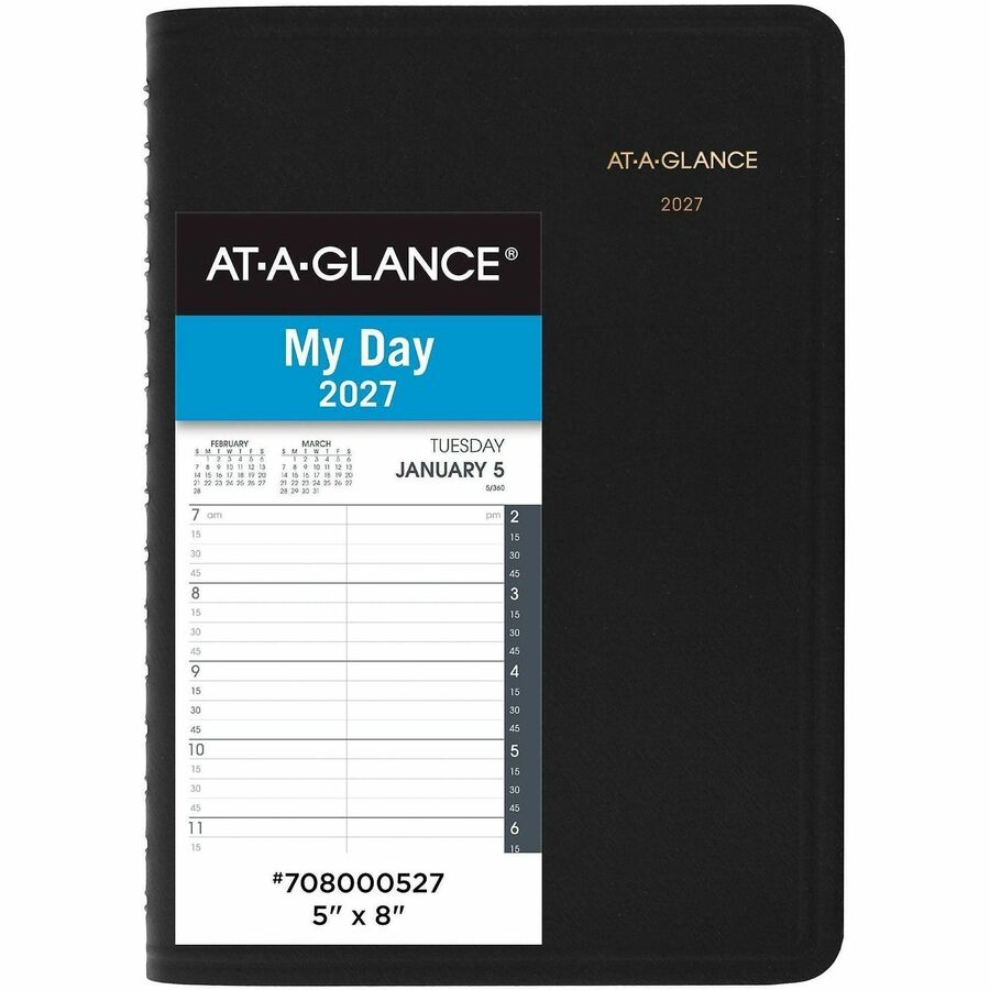 Daily Appointment Book with 15-Minute Appointments, One Day/Page: Mon to Sun, 8 x 5, Black Cover, 12-Month (Jan to Dec): 2024