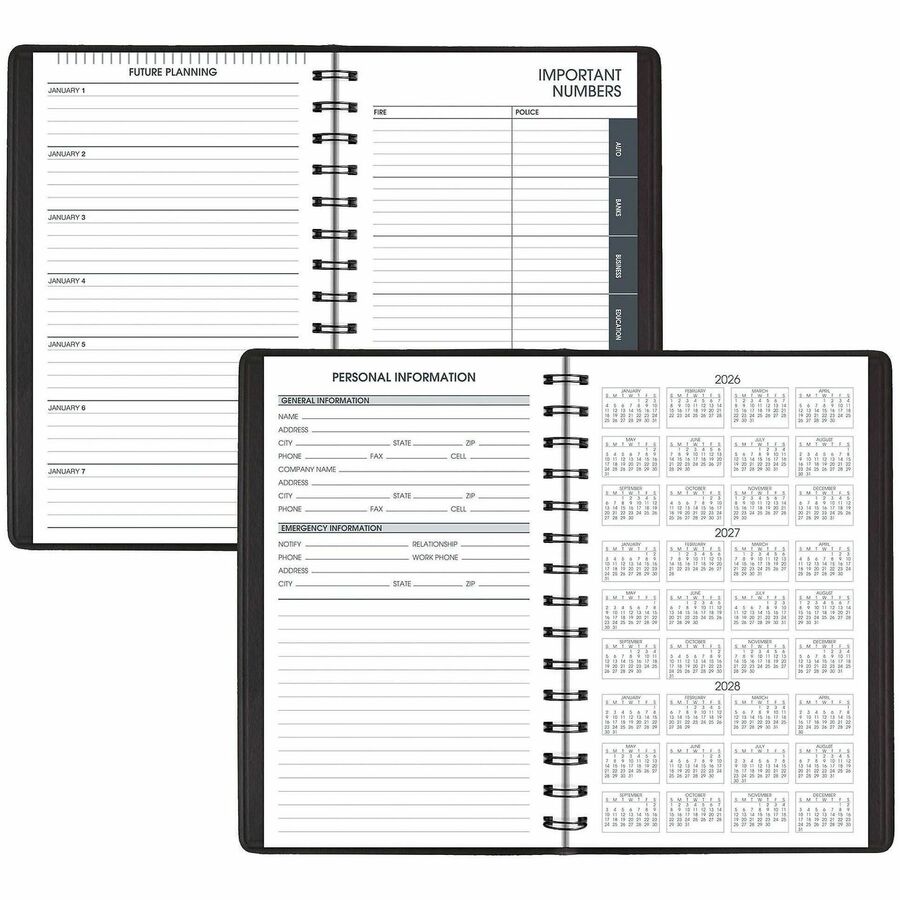 Daily Appointment Book with 15-Minute Appointments, One Day/Page: Mon to Sun, 8 x 5, Black Cover, 12-Month (Jan to Dec): 2024