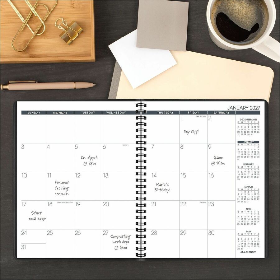Monthly Planner, 8.75 x 7, Black Cover, 12-Month (Jan to Dec): 2024