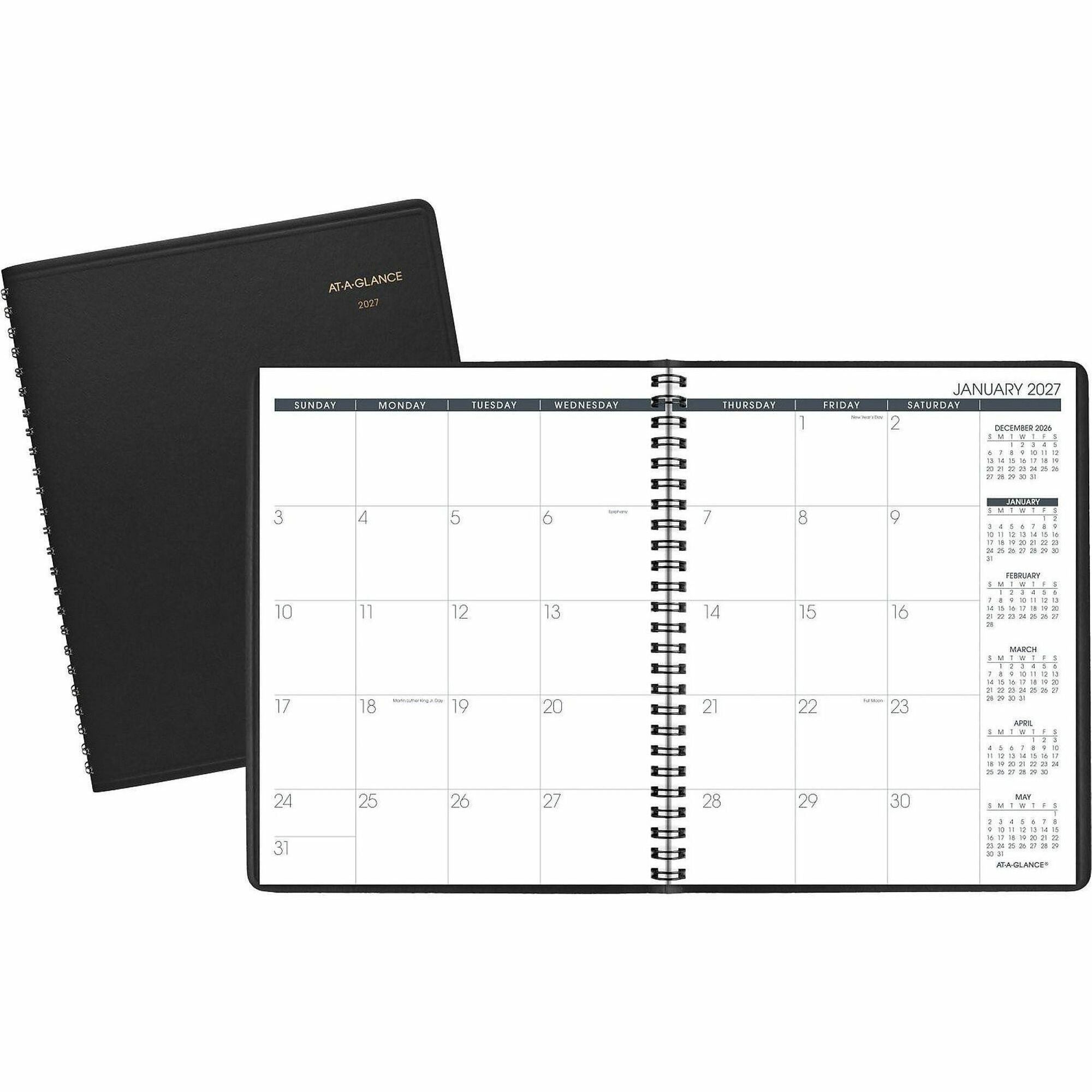 Monthly Planner, 8.75 x 7, Black Cover, 12-Month (Jan to Dec): 2024