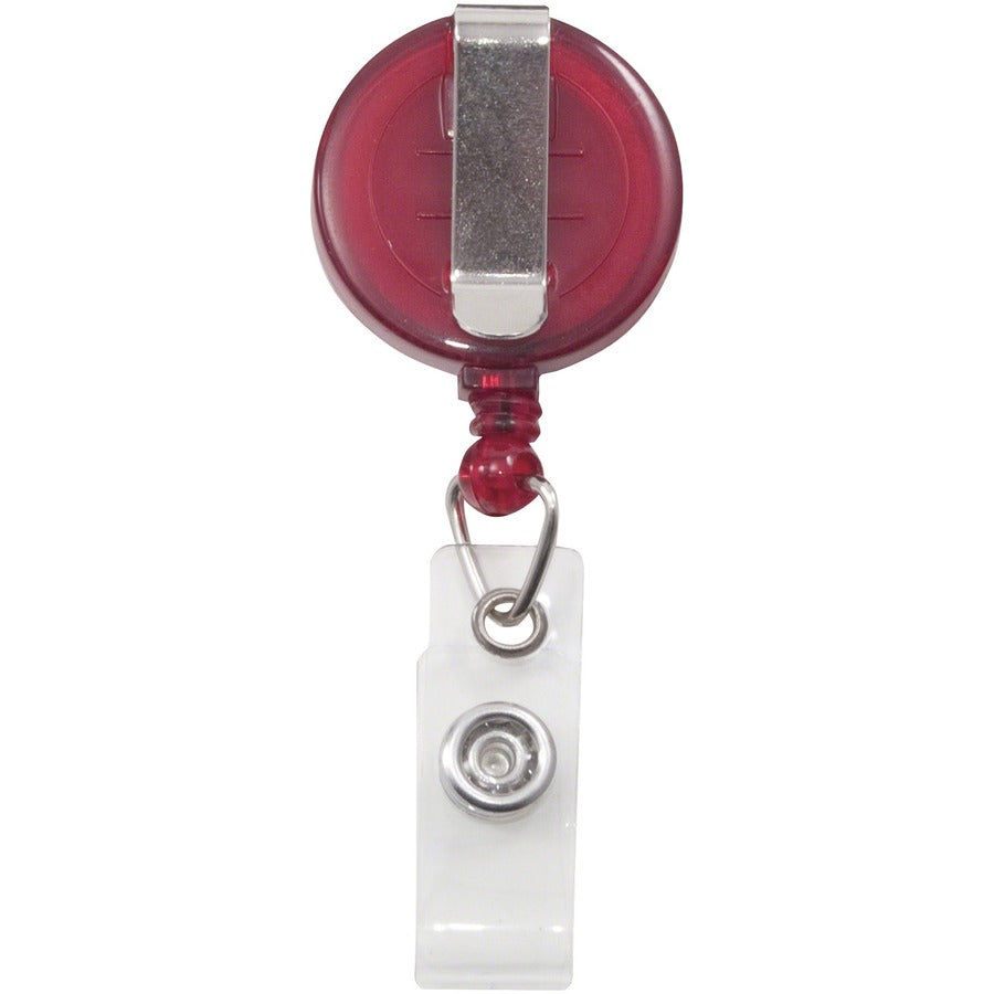 Translucent Retractable ID Card Reel, 30" Extension, Red, 12/Pack