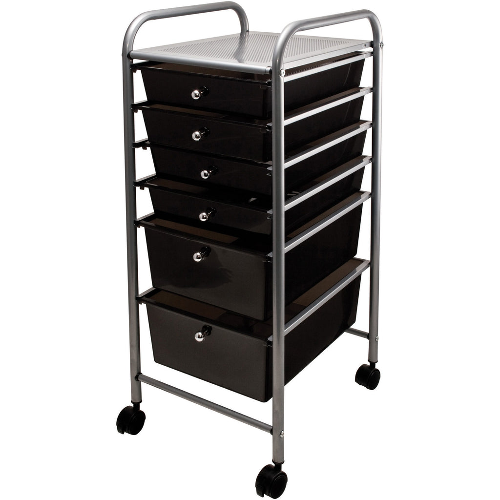 Portable Drawer Organizer, Metal, 1 Shelf, 6 Drawers, 13" x 15.38" x 32.13", Matte Gray/Smoke