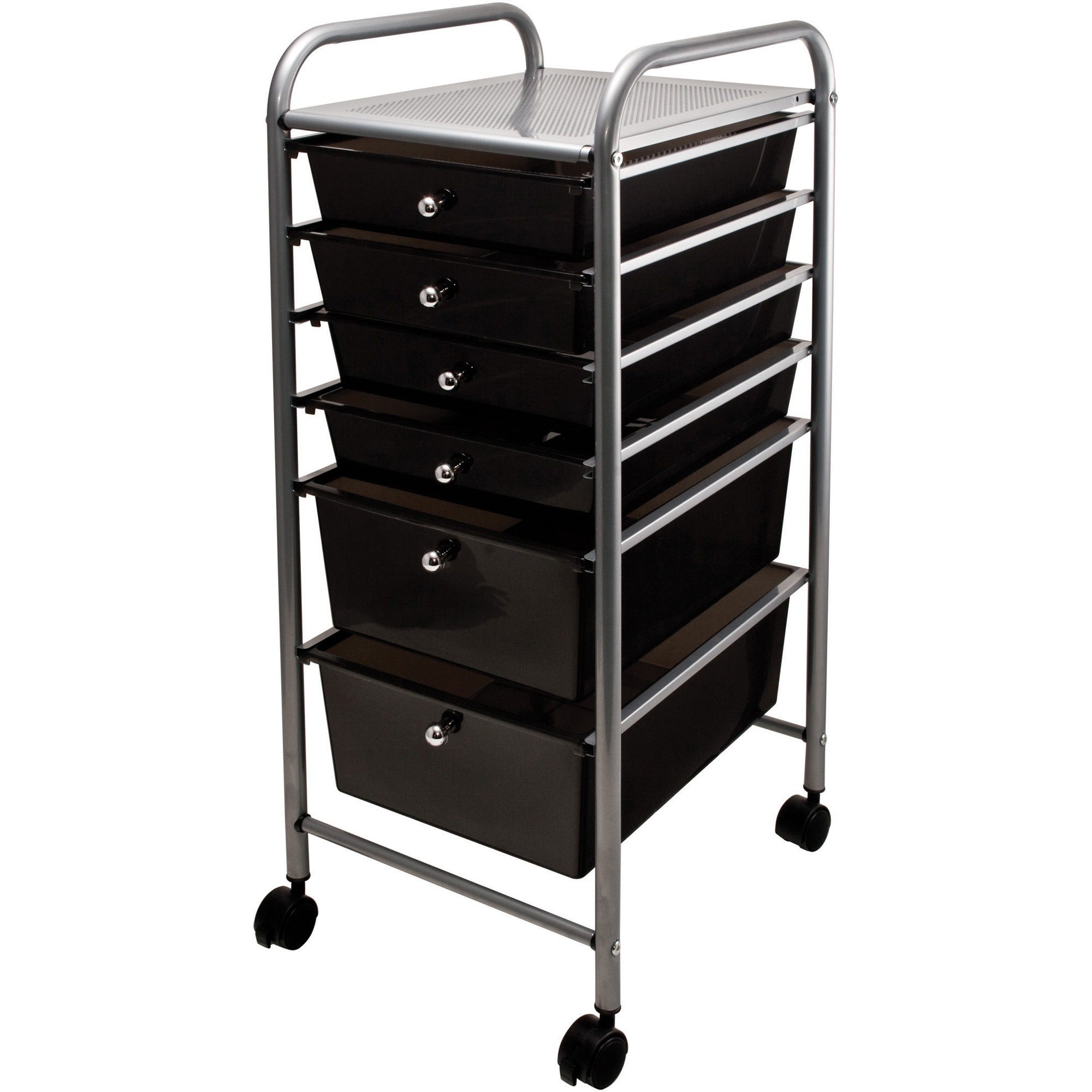 Portable Drawer Organizer, Metal, 1 Shelf, 6 Drawers, 13" x 15.38" x 32.13", Matte Gray/Smoke