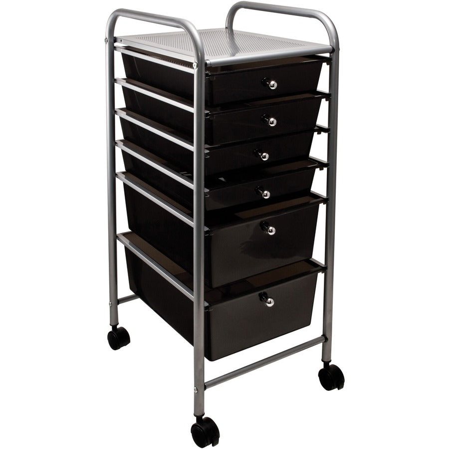 Portable Drawer Organizer, Metal, 1 Shelf, 6 Drawers, 13" x 15.38" x 32.13", Matte Gray/Smoke