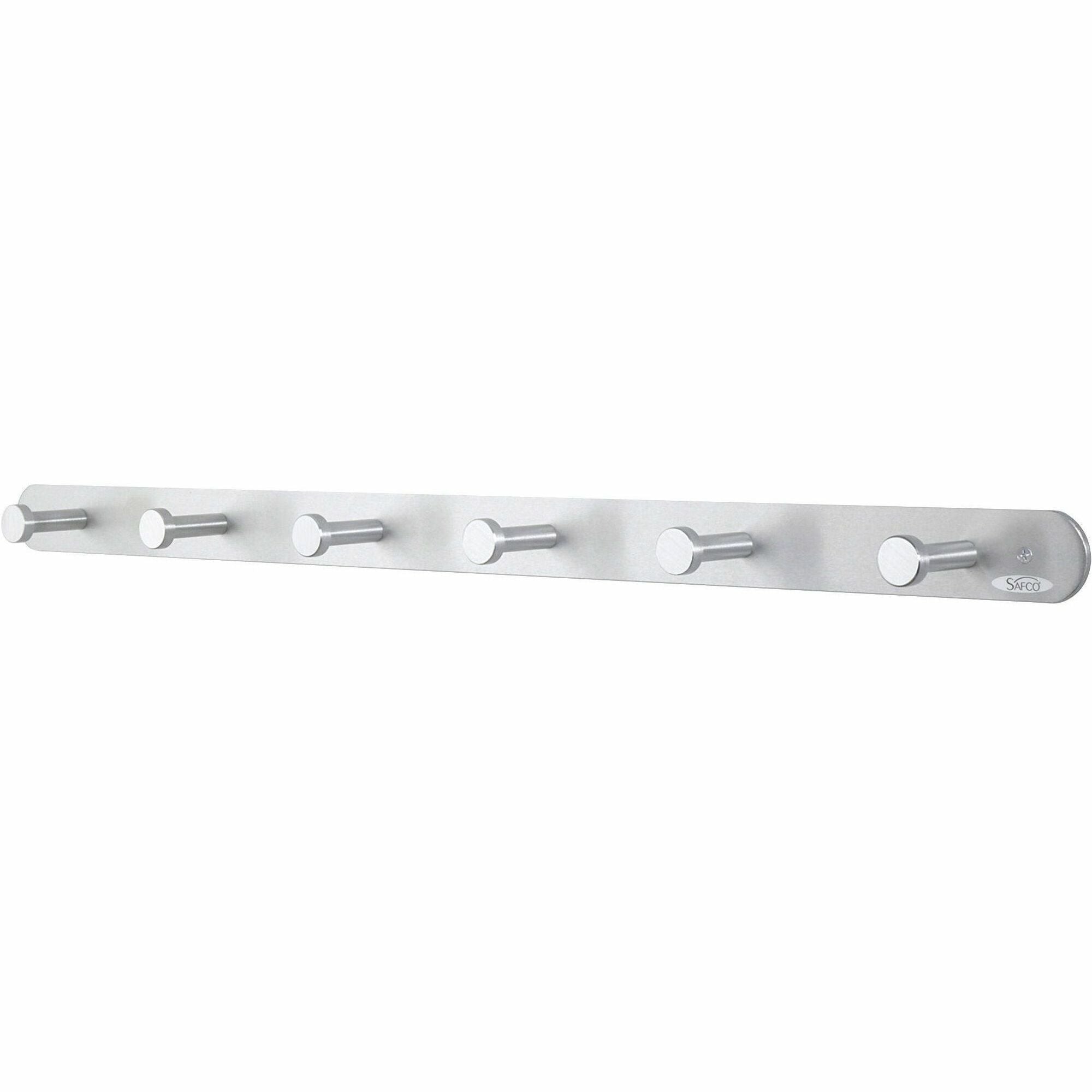 Nail Head Wall Coat Rack, Six Hooks, Metal, 36w x 2.75d x 2h, Satin