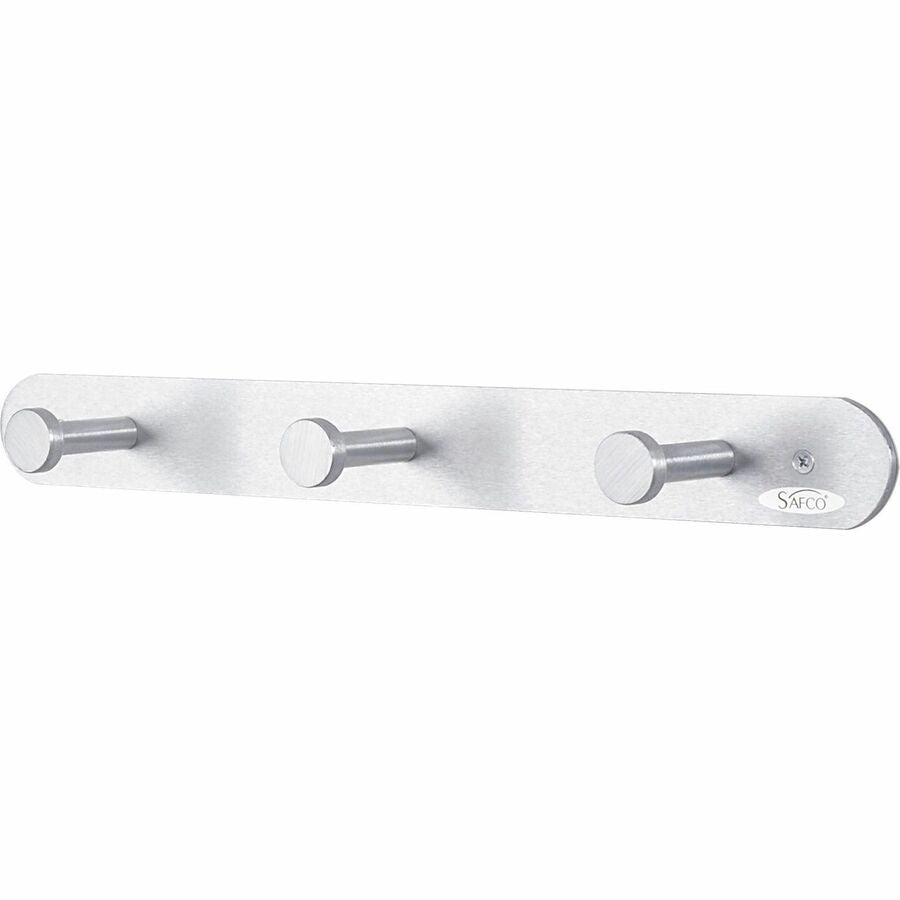 Nail Head Wall Coat Rack, Three Hooks, Metal, 18w x 2.75d x 2h, Satin