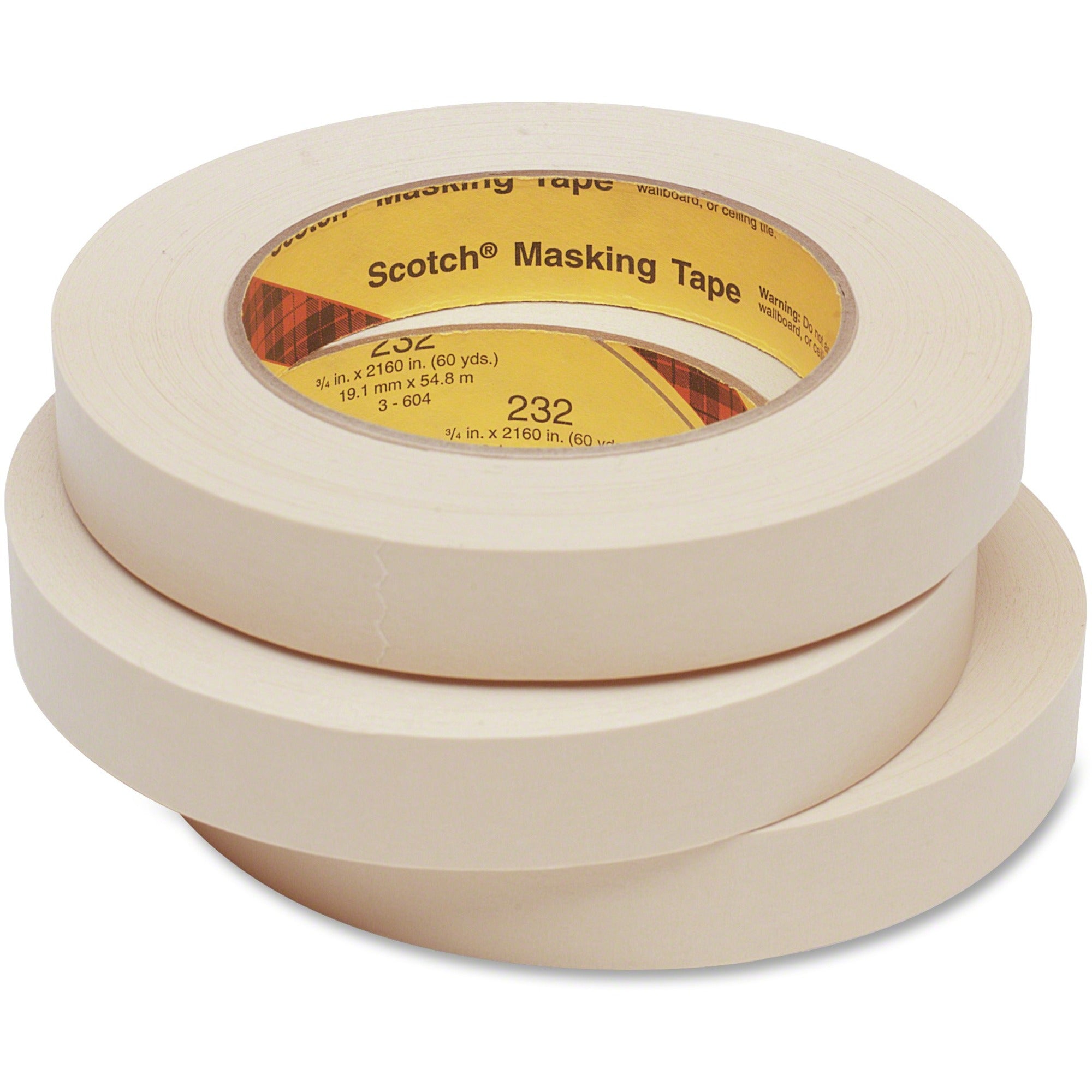 High-Performance Masking Tape 232, 3" Core, 12 mm x 55 m, Tan