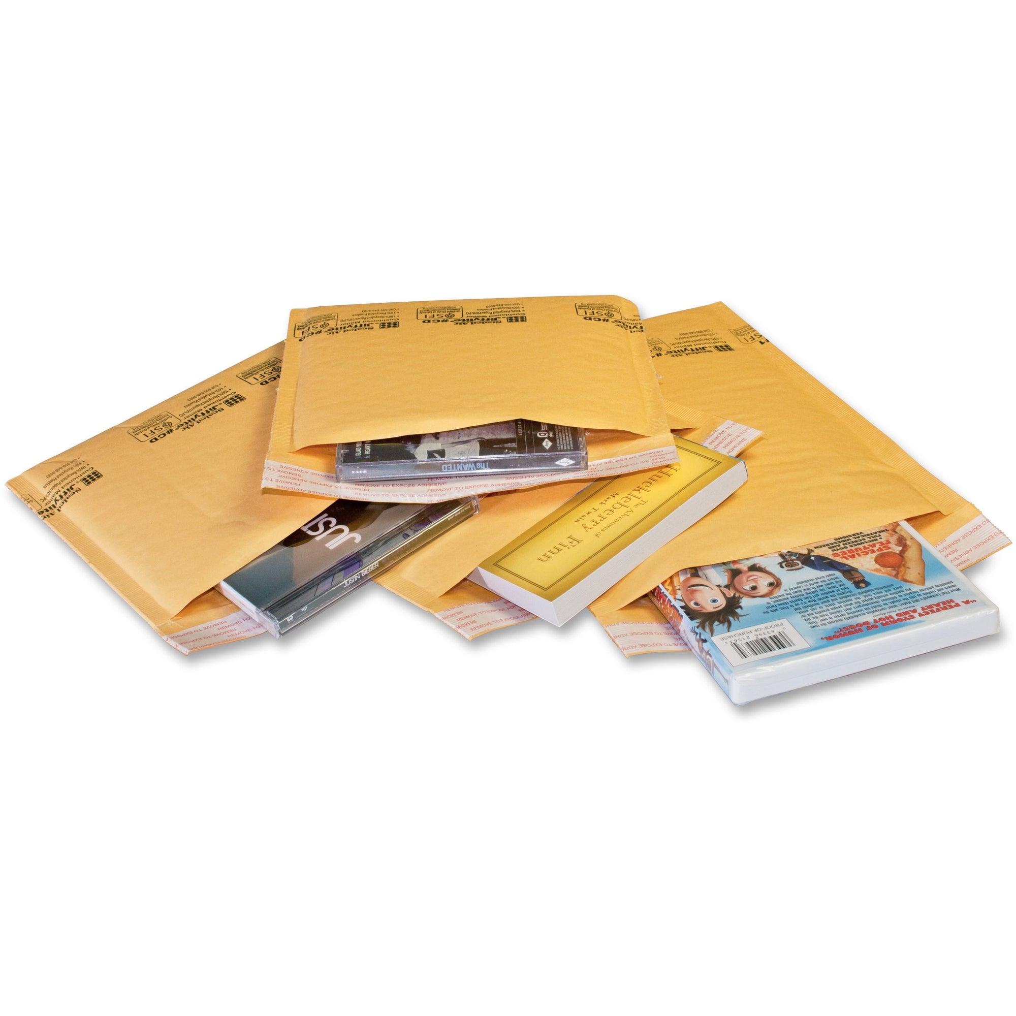 Jiffylite Self-Seal Bubble Mailer, #00, Barrier Bubble Air Cell Cushion, Self-Adhesive Closure, 5 x 10, Brown Kraft, 250/CT