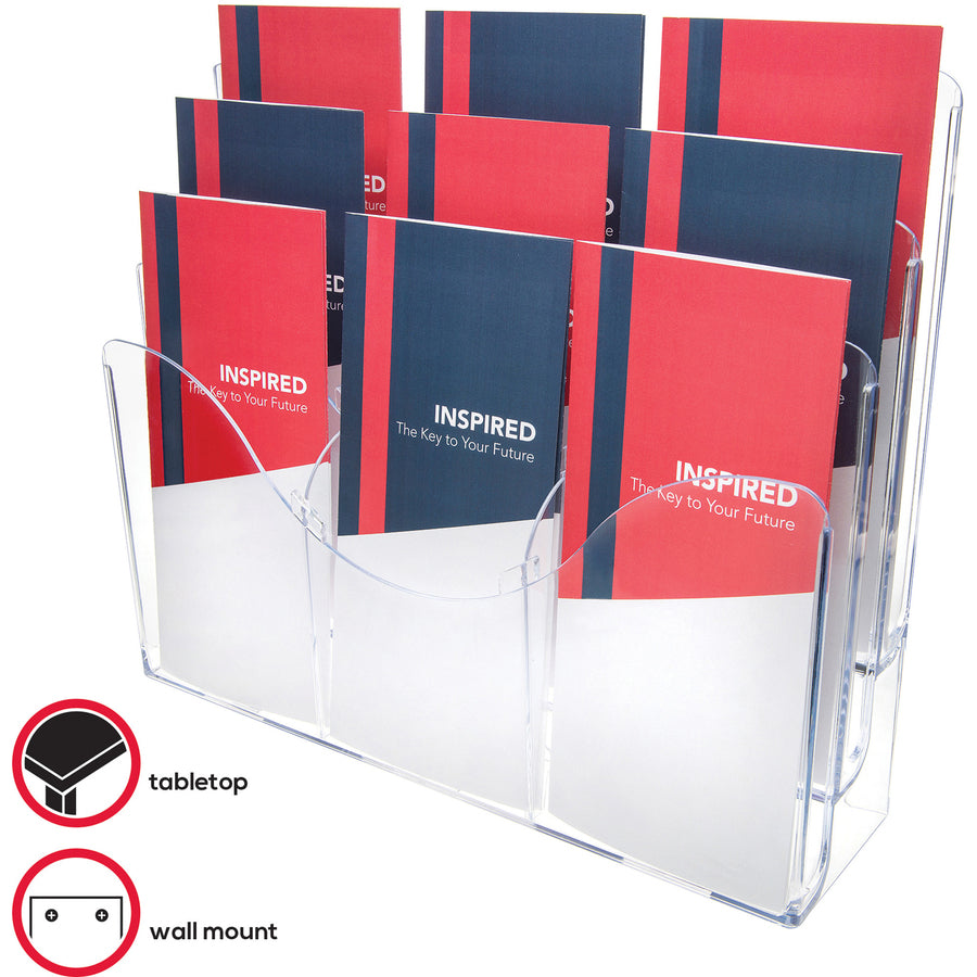 3-Tier Document Organizer w/6 Removable Dividers, 14w x 3.5d x 11.5h, Clear