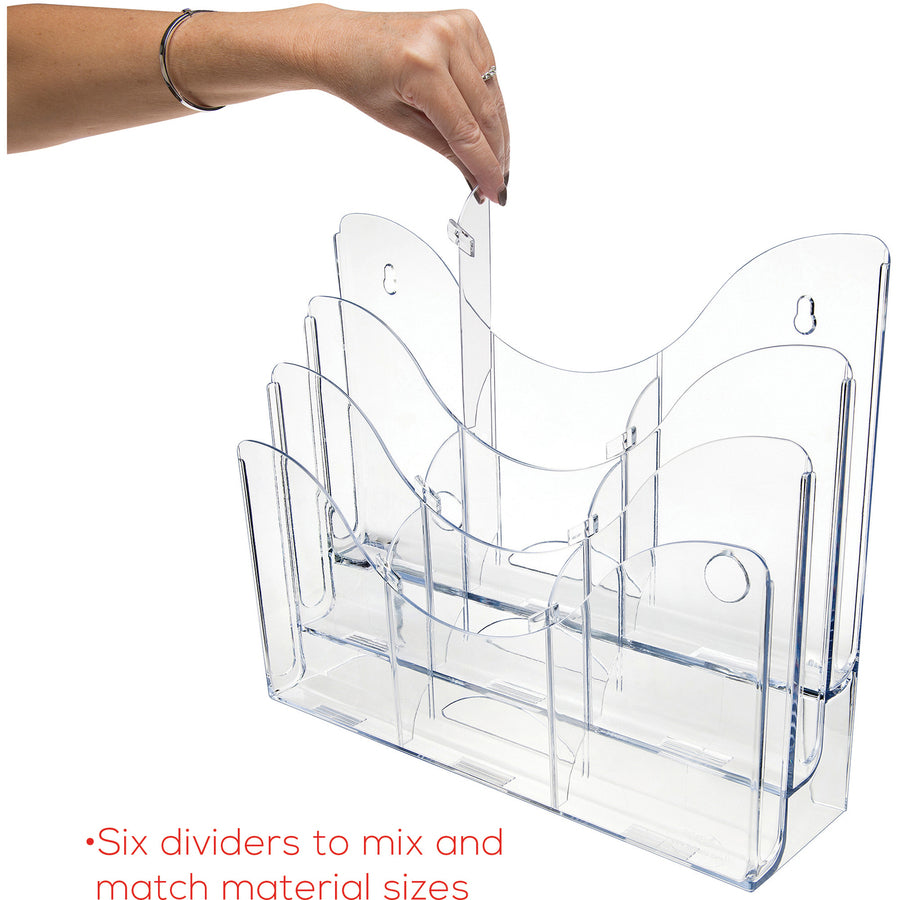 3-Tier Document Organizer w/6 Removable Dividers, 14w x 3.5d x 11.5h, Clear